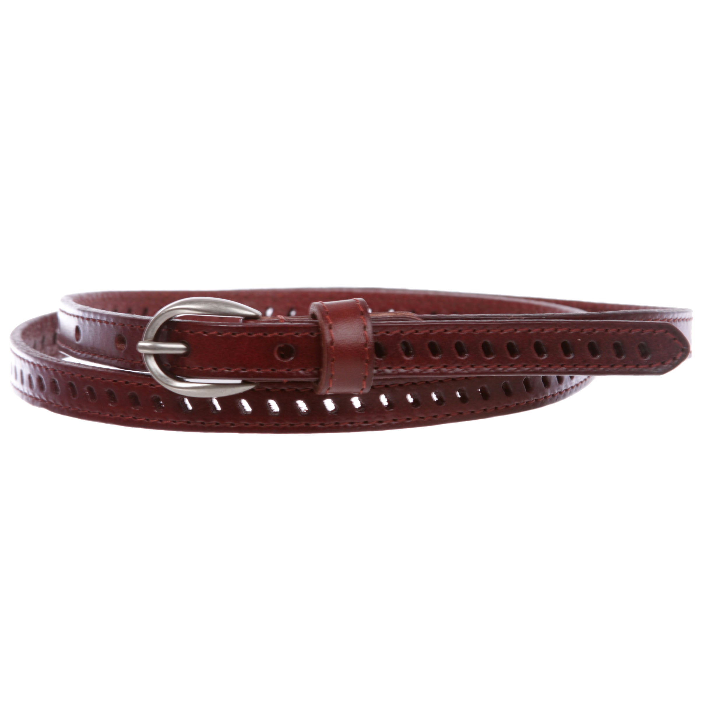 Women's 1/2" (13 mm) Skinny Perforated Edge Stitch Casual / Dress Leather Belt