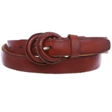 Women's Double Round Self-covered Vintage Distress Casual Leather Jean Belt