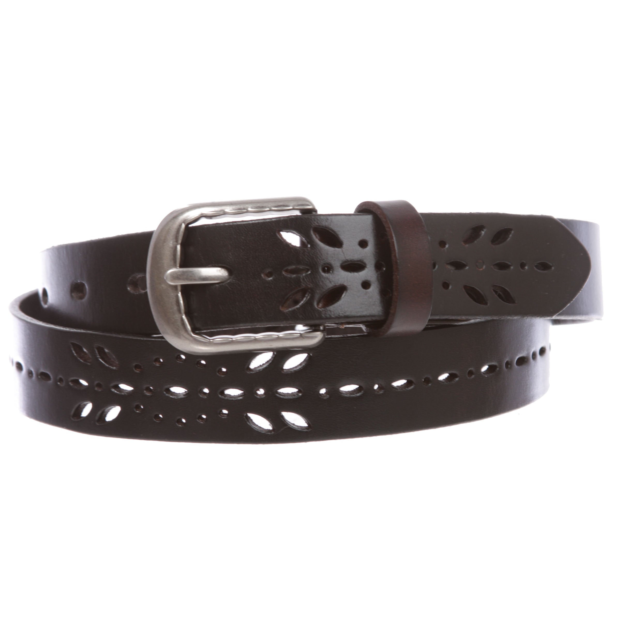Women's 1 1/8" (28 mm) Perforated Cowhide Full Grain Leather Casual Jean Belt