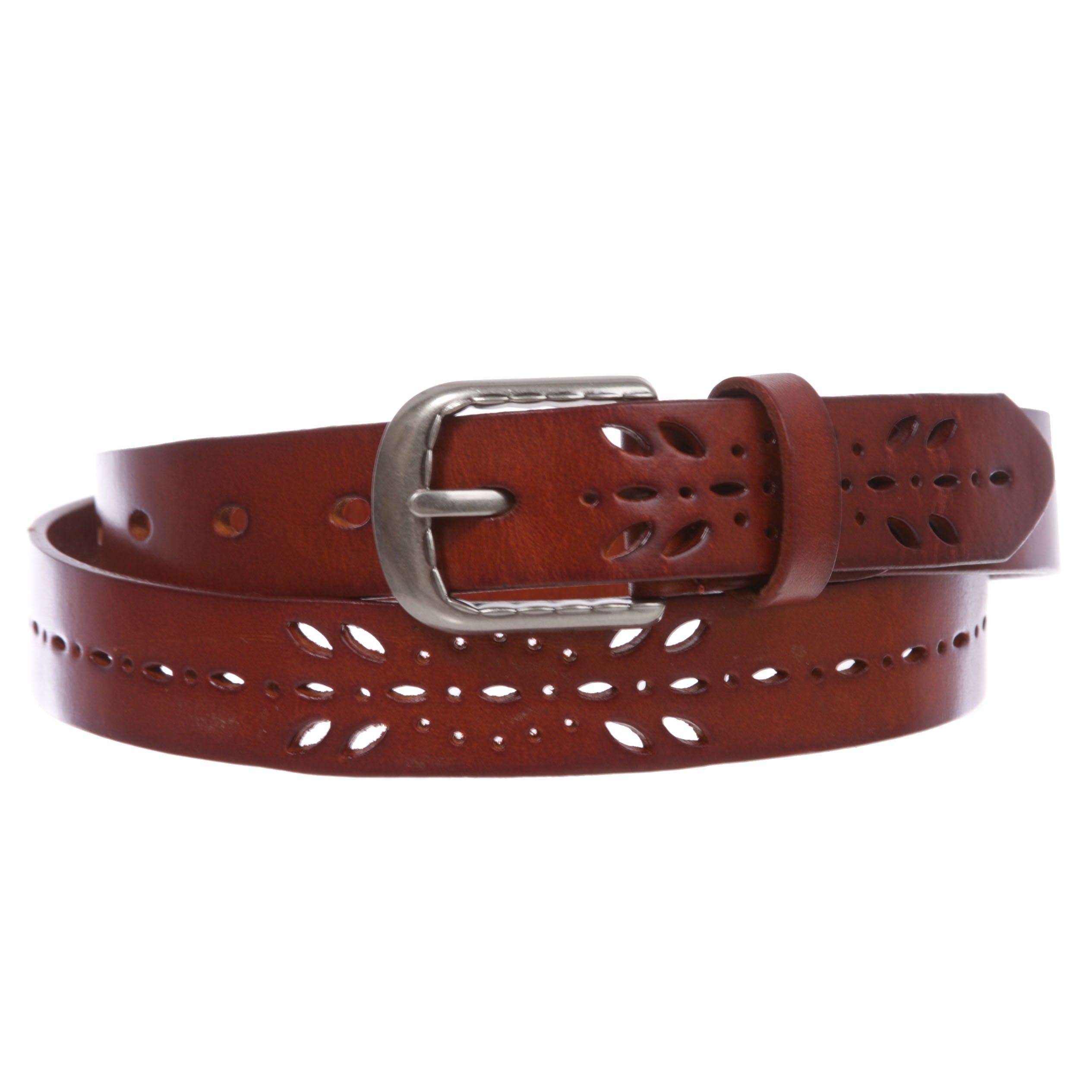 Women's 1 1/8" (28 mm) Perforated Cowhide Full Grain Leather Casual Jean Belt