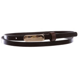 Women's 3/8" (10 mm) Skinny Plain Solid Real Leather Dress Belt