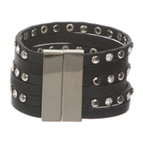 1 1/2" (4.0 cm) Rhinestone Studded Leather Strand Magnet Cuff Bracelet