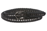 Ladies 3/4" (19mm) Skinny Metal Chain Woven Leather Braided Belt