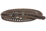 Ladies 3/4" (19mm) Skinny Metal Chain Woven Leather Braided Belt