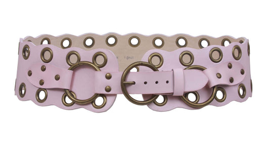 Contour Strap with Two Row Grommets Hardware Wide Fashion Leather Belt