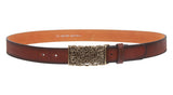 1 1/2" Floral Perforated Rectangular Buckle Vintage Leather Belt