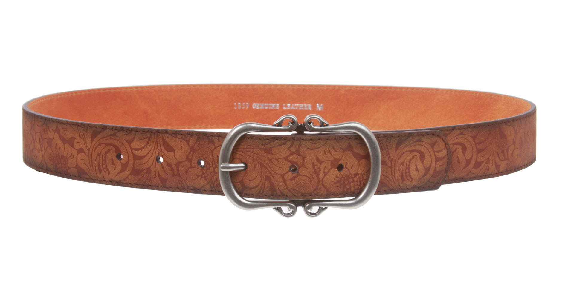 1 1/2" Floral Embossed Vintage Leather Belt