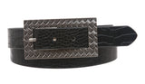 Womens 1" Skinny Alligator leather belt with rectangular buckle