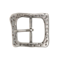 1 1/2 Inch Single Prong Antique Silver Hammered Square Belt Buckle