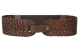 3" Wide High Waist Braided Weave Stretch Leather Belt