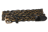 Women's 3/4" (19 mm) Skinny Braided Weave Leather Belt with Chain Detail