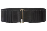 3" Wide High Waist Leather Stretch Belt with Brass Hook Front Closure