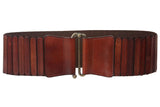 3" Wide High Waist Leather Stretch Belt with Brass Hook Front Closure