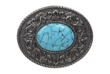 Oval Flower Turquois Stone Antique Belt Buckle