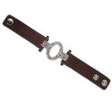 Linked Oval Rhinestone Leather Cuff Bracelet