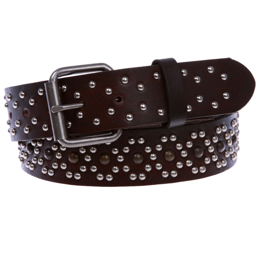 Women Vintage Metal Checkered Leather Squared Buckle Waist Belt