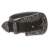 Western Hematite Rhinestone Studded Metal Ball Chain Leather Cuff Bracelet