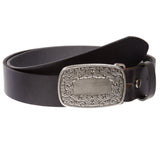 Snap On Leather Jean Belt with Western Fancy Scroll Engraving Oval Buckle