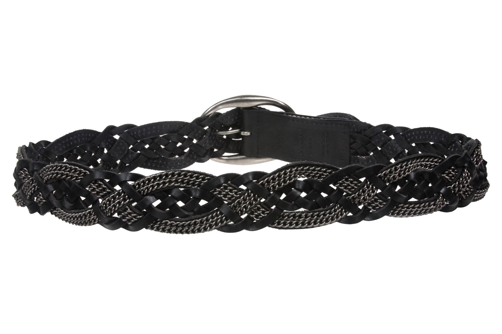 Women's 1 3/4" (45 mm) Braided Weave Leather Belt with Chain Detail