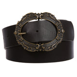 Women's 1 3/4" (45 mm) Wide High Waist Cow Leather Belt With Oval Engraving Brass Buckle