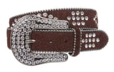 Western Rhinestone Silver Studded Faux Fur Genuine Leather Belt