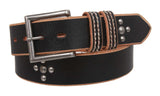 1 1/2" Silver Studded Full Grain Leather Casual Belt
