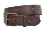 Snap On Oil Tanned Rustic Full Grain Leather Belt With Grommets Detailing
