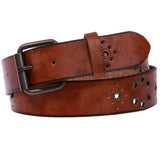 Snap On Oil Tanned Rustic Full Grain Leather Belt With Grommets Detailing