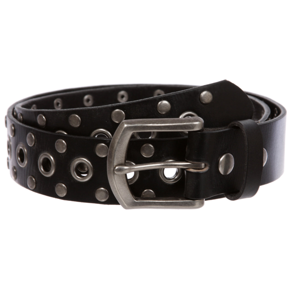 Casual Riveted Studded Grommets & Studs Solid Leather Belt display picture 2
