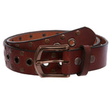 Casual Riveted Studded Grommets & Studs Solid Leather Belt