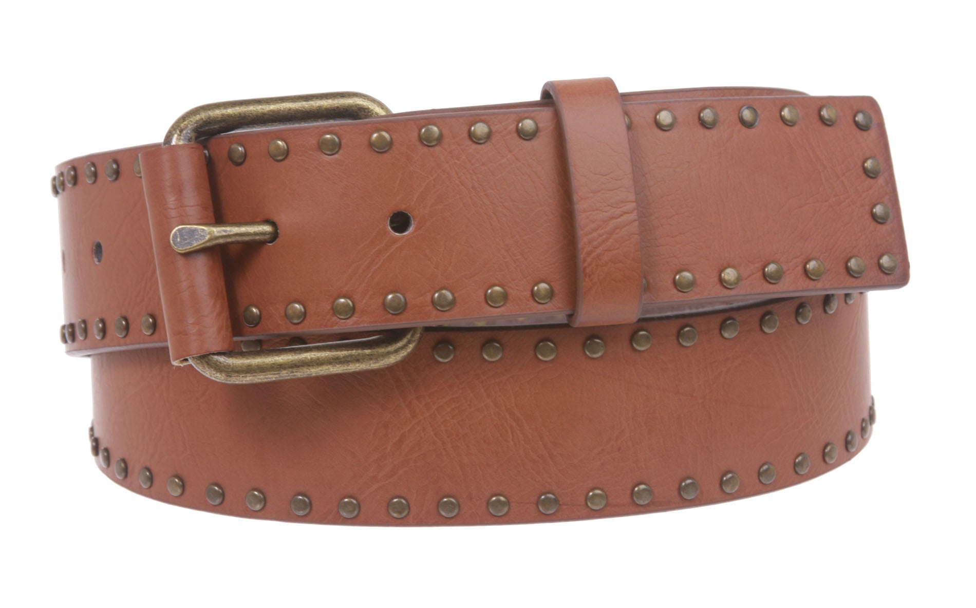 Snap On Antique Circle Metal Studded Leather Belt