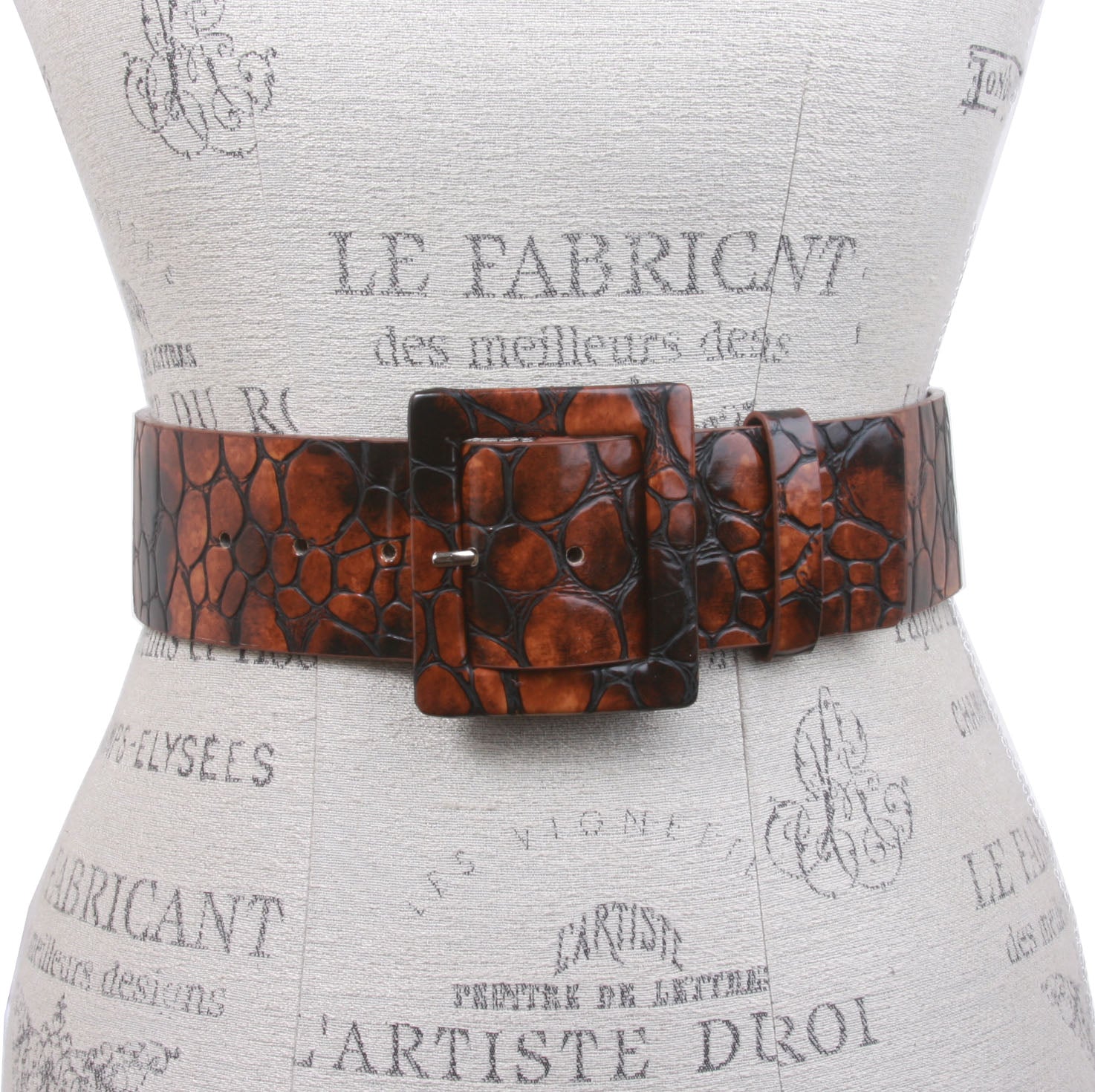 2 1/2" Two Tone Faux Alligator High Waist Patent Square Leather Belt - OnlineBelts