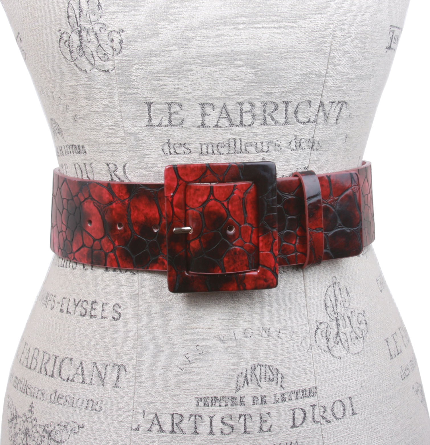 2 1/2" Two Tone Faux Alligator High Waist Patent Square Leather Belt - OnlineBelts