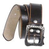 Vintage Crack Stitching Edged Genuine Leather Belt with Square Hammered Buckle