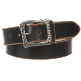 Vintage Crack Stitching Edged Genuine Leather Belt with Square Hammered Buckle