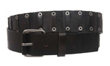Snap On Oil-tanned Genuine Leather Studded Link Belt with Roller Buckle
