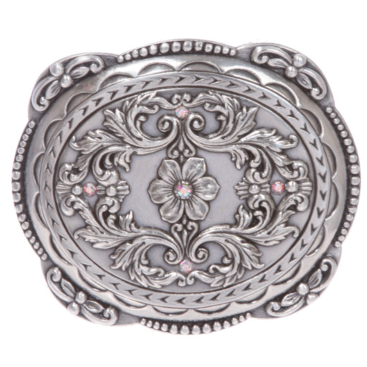 Women's Floral And Scroll Rhinestone Oval Buckle