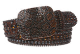 Faux Animal Print Genuine Leather Studded Belt with Crystal Buckle