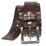 1 1/2" Cowhide Multi Metal Circle Studded Vintage Oil Tanned Leather Belt