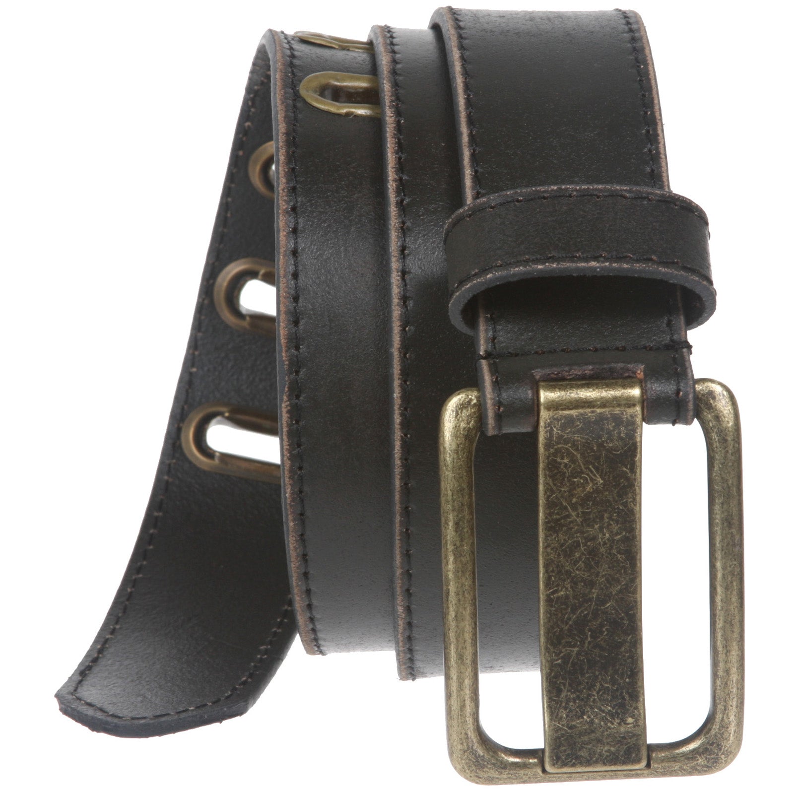35 mm (1 3/8") Vintage Retro Stitching-Edged Distressed Solid Leather Belt