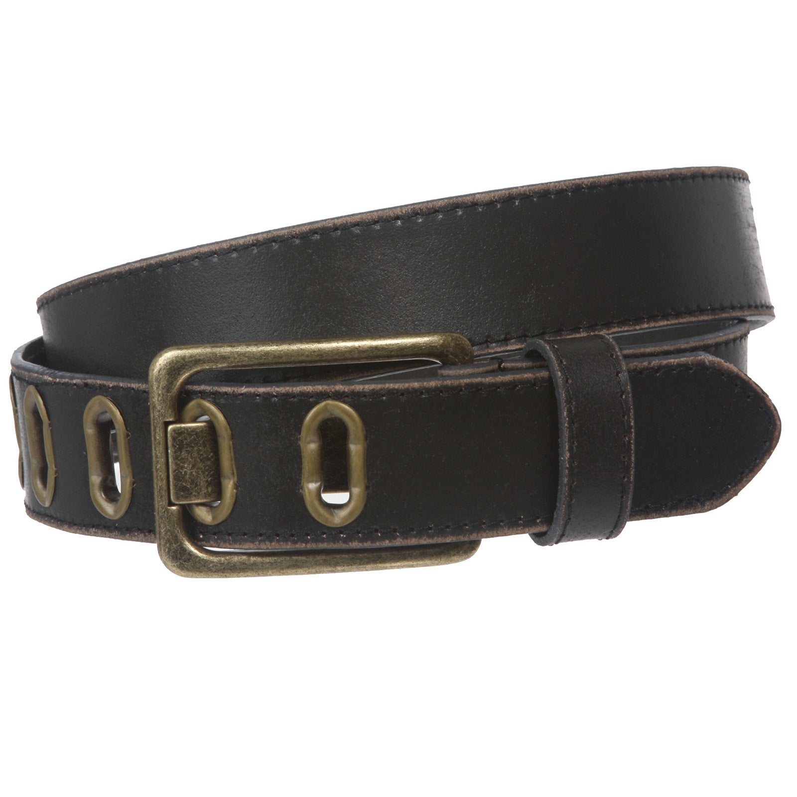 35 mm (1 3/8") Vintage Retro Stitching-Edged Distressed Solid Leather Belt