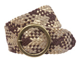 2 3/4" Wide Braided Woven Soft Suede Leather Belt with Metal Circle Ring Buckle