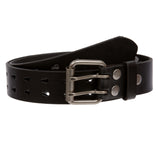 Snap On Double Prong Two Row Cut-out Holes Perforated Full Grain Leather Jean Belt