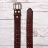 Snap On Double Prong Two Row Cut-out Holes Perforated Full Grain Leather Jean Belt