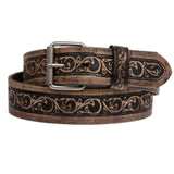Two Tone Embossed Detailing Sanding Soft Hand Vintage Cowhide Leather Belt