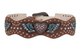 Women's Wide Western High Waist Wings & Heart Rhinestone Leather Belt