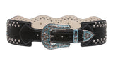 Women's High Waist Alligator Cowgirl Rhinestone Turguoise Leather Belt