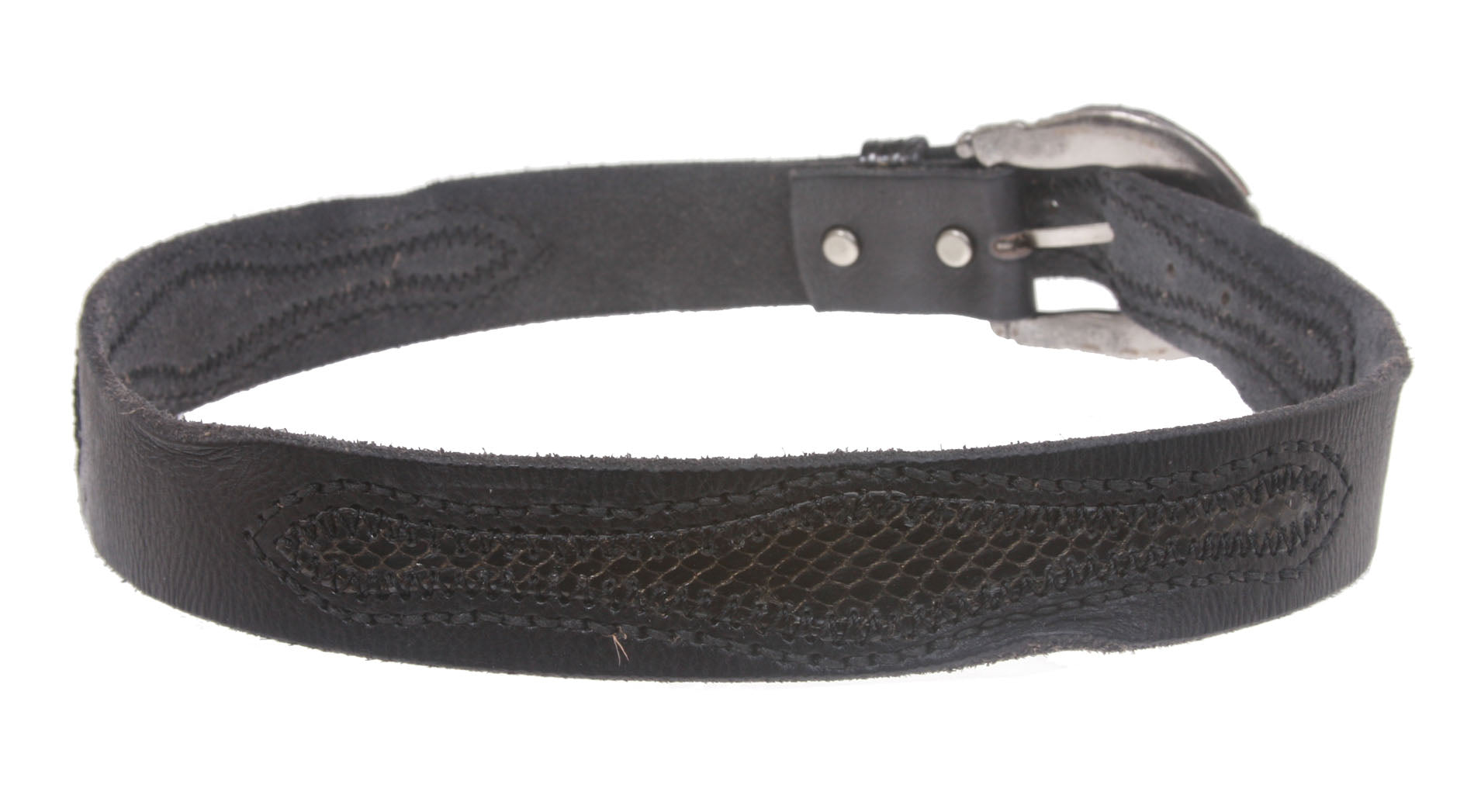 1 1/2" (38 mm) Snap on Stitching Snake Skin Print Leather Belt