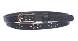 Women's 1/2" (12mm) Skinny Perforated Floral Hollow Out One Piece Cowhide Full Grain Leather Belt