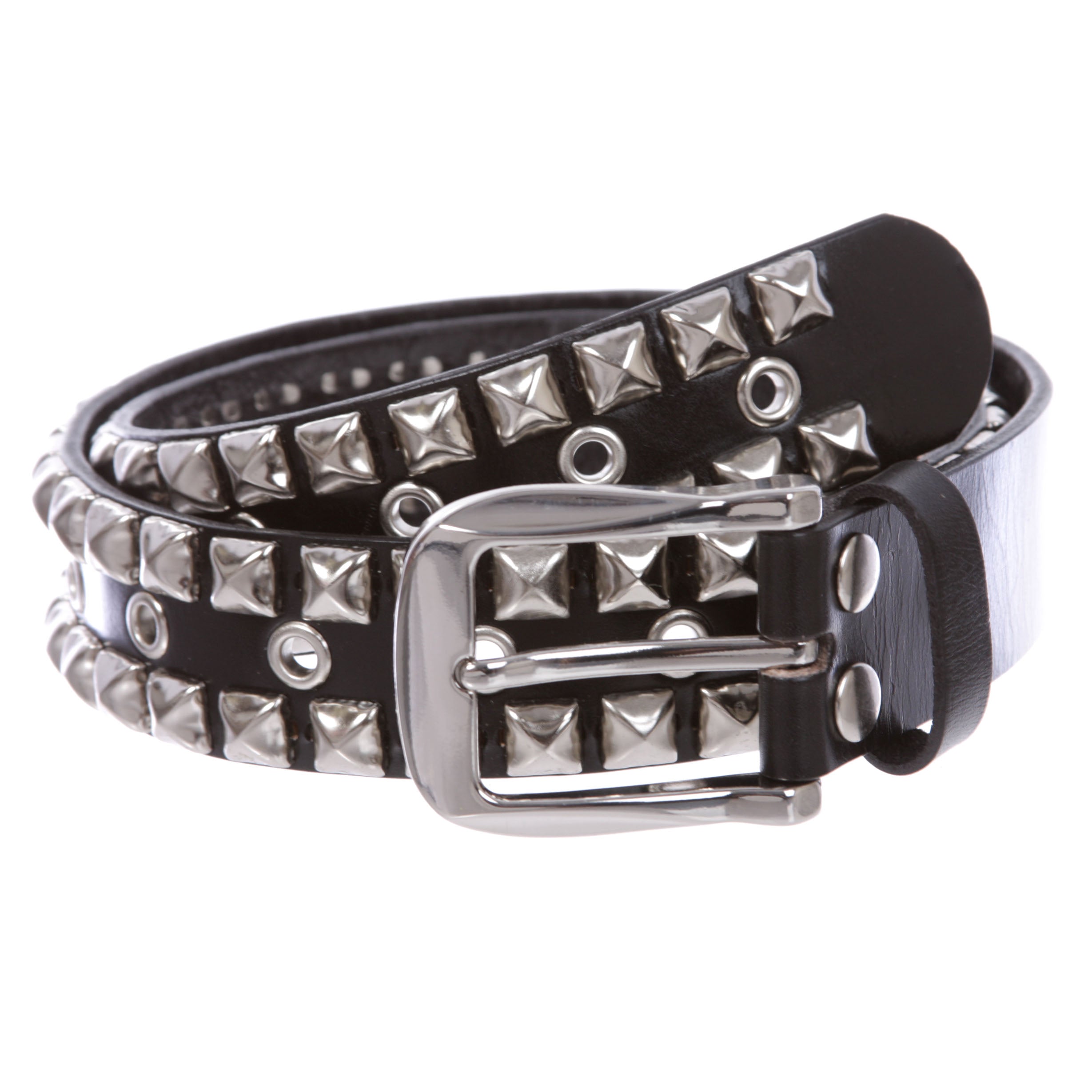 Snap On Two Row Punk Rock Silver Star Studs with Grommets Leather Belt